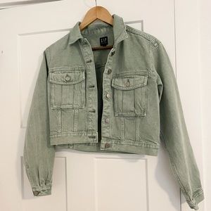 Gap Cropped Green Denim Jacket